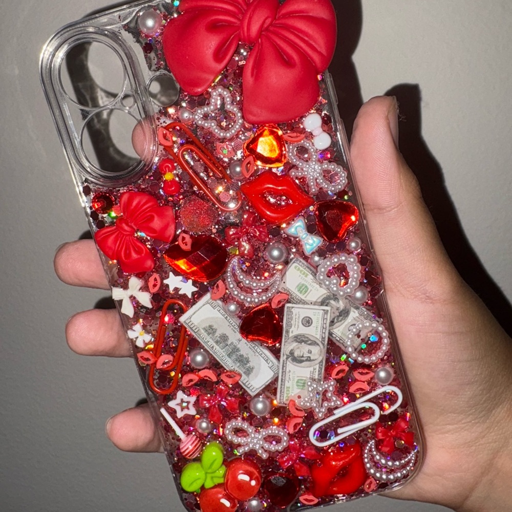 Decorative Red Phone Case with Embellishments - Picture 3 of 3